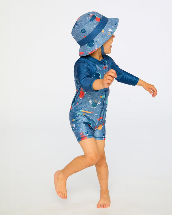 Baby And Toddler One-Piece Long Sleeve Rashguard Blue Printed Marine Animals - H30OB16_3H158
