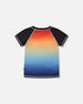 Short Sleeve Rashguard Blue And Orange Gradient - H30OB65_3H159