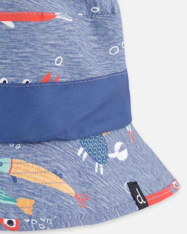 Recycled Polyester Beach Hat Blue Marine Animal Print - H30OBC_3H158