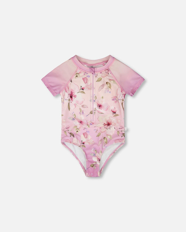 One-Piece Swimsuit Purple Flower Print - H30OG11_3H143