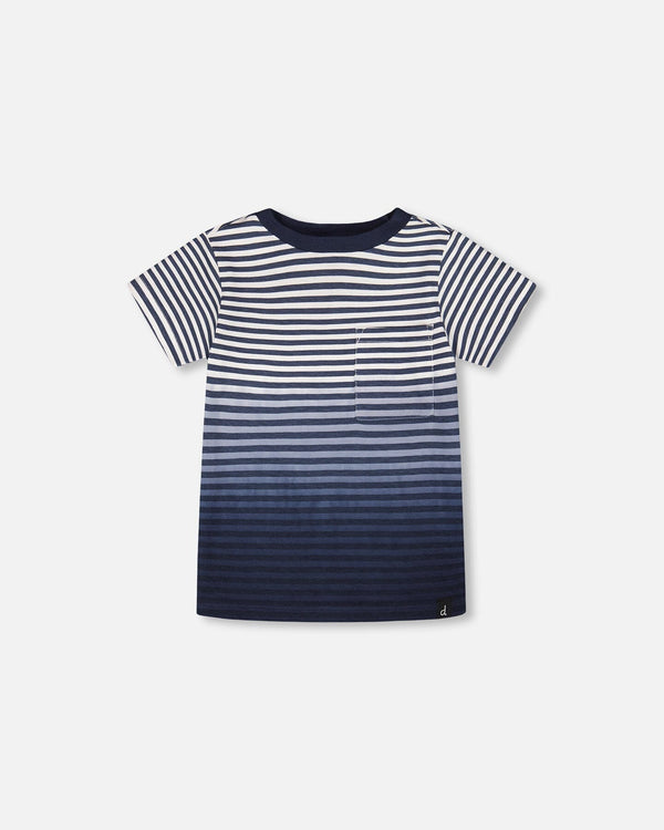 Organic Cotton Short Sleeve T-Shirt Blue Gradient Stripes - H30T73_3H105