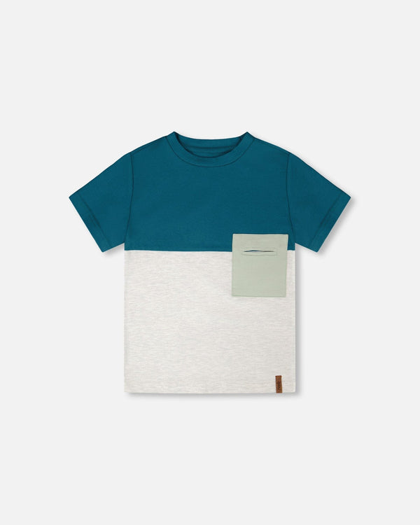 Organic Cotton Colorblock Jersey T-Shirt With Chest Pocket Heather Grey - H30U70_01930