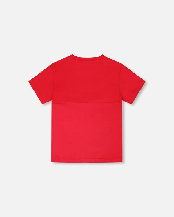 Organic Cotton Colorblock Jersey T-Shirt With Chest Pocket Rouge - H30U70_07320