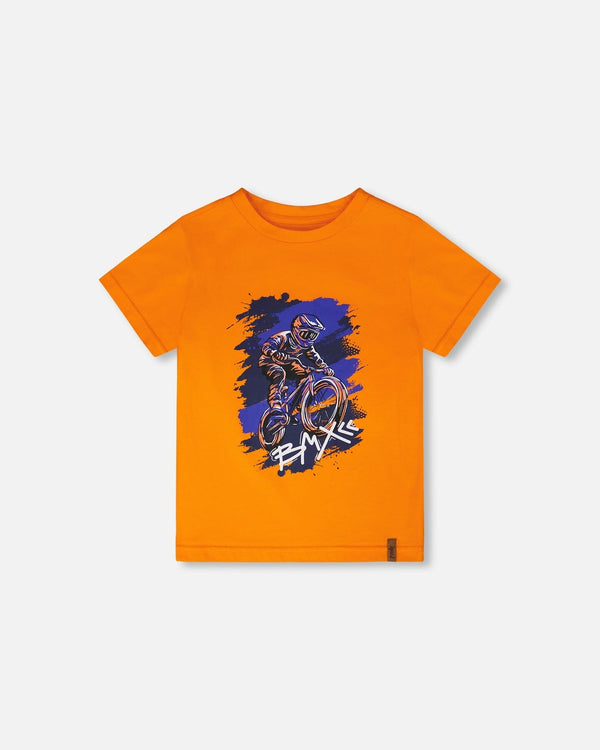 Organic Cotton Jersey T-Shirt With Bmx Print Orange - H30U75_08640