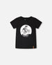 Organic Cotton Jersey T-Shirt With Dino On Bike Print Black - H30U79_09990