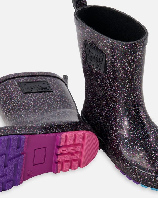 Rain Boots In Natural Rubber Black Glitter - H30WB10_3H169