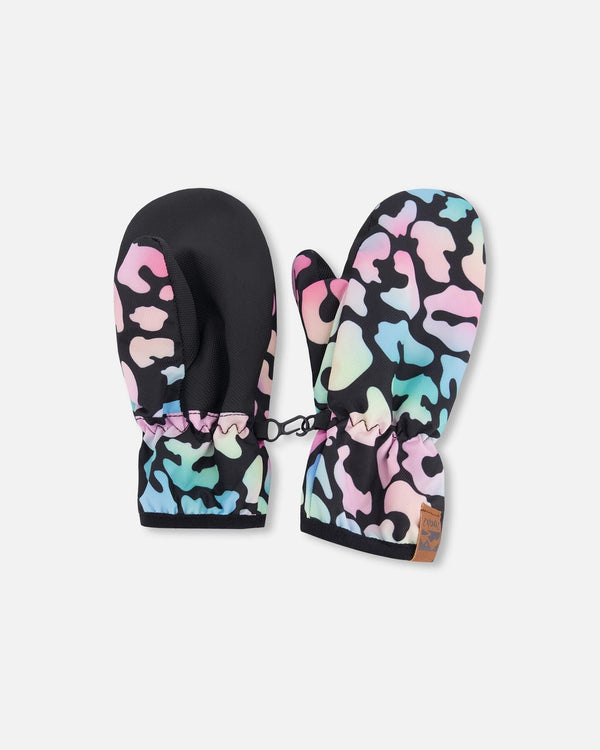 Mid-Season Mittens In Recycled Polyester Black Animal Print - H30WM201_3H010