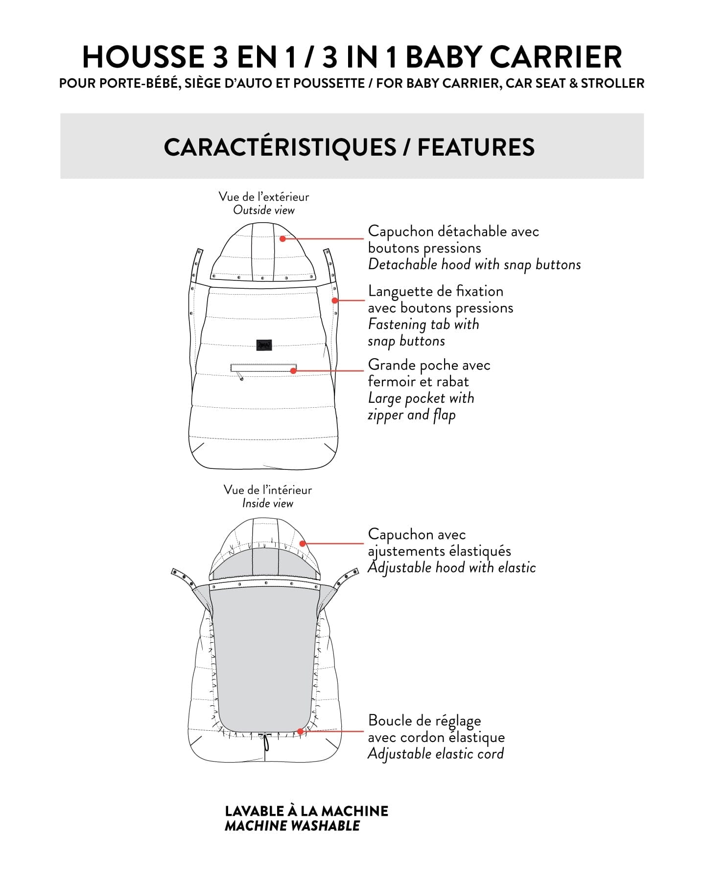 3-In-1 Multifunction Cover For Car Seat, Stroller, And Baby Carrier In Off-White - H10A403_165