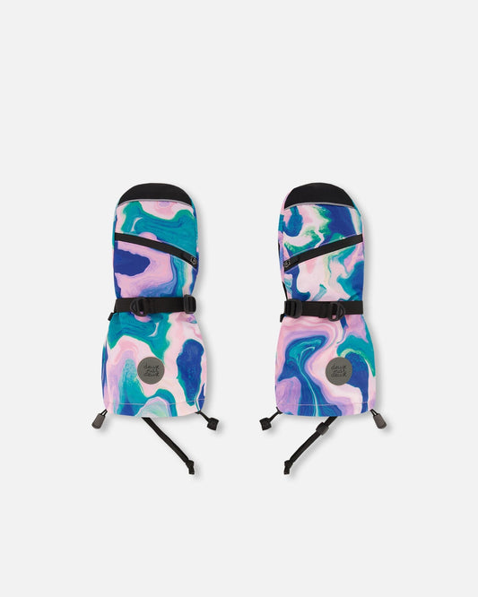 Mittens With String In Marbled Print Winter Accessories Deux par Deux 