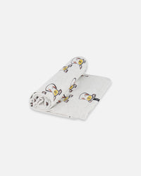 Organic Cotton Blanket Heather Beige With Printed Dog - F30AD_080