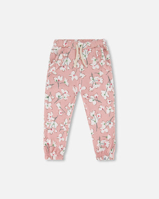 French Terry Sweatpant Pink Jasmine Flower Print - F30F20_097