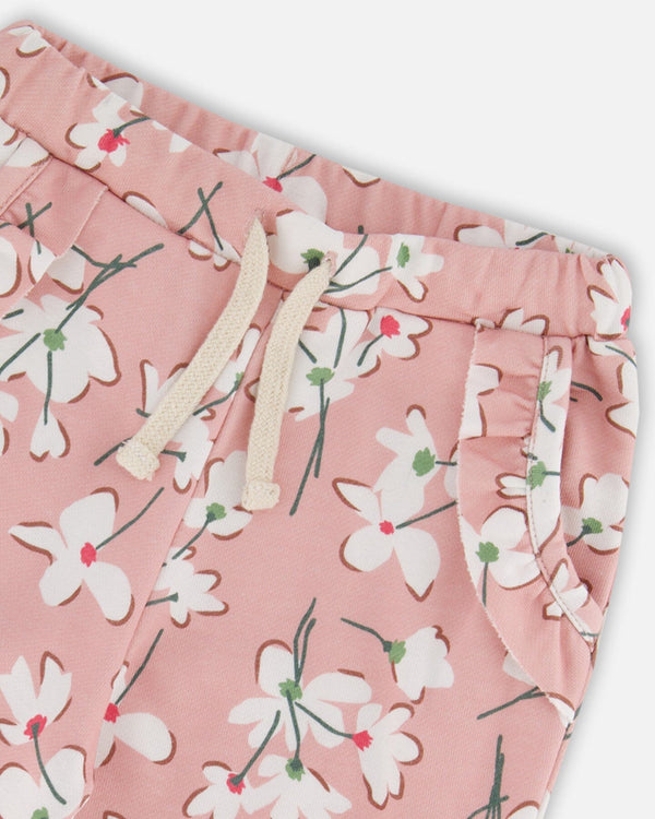 French Terry Sweatpant Pink Jasmine Flower Print - F30F20_097