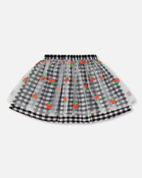 Skirt With Embroidered Mesh Little Vichy Black And White - F30K80_029