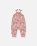 Printed Muslin Tie Strap Jumpsuit Pink And White Flowers - G30A42_067