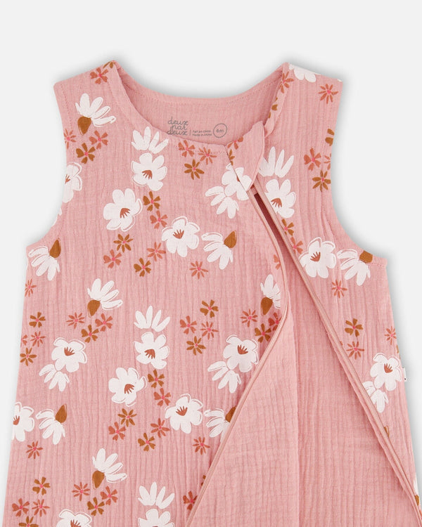 Printed Muslin Sleep Sack Pink And White Flowers - G30ASB_067