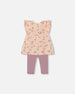 Printed Muslin Tunic And Organic Cotton Legging Set Peach With Pears And Purple - G30B10_070