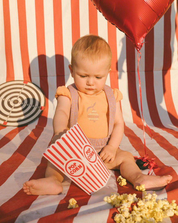 Printed Organic Cotton Onesie And Shortall Set Orange And Purple Sets Deux par Deux 
