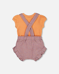 Printed Organic Cotton Onesie And Shortall Set Orange And Purple - G30B11_069
