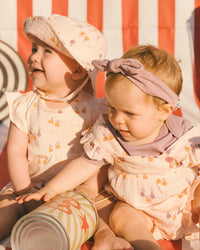 Printed Muslin Shortall And Organic Cotton Onesie Set Peach With Pears Sets Deux par Deux 