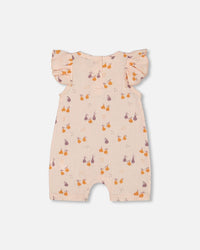 Printed Muslin One Piece Romper Peach With Pears - G30B40_070