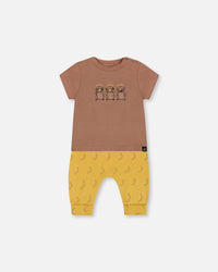 Printed Organic Cotton Top And Pant Set Yellow Bananas And Brown - G30C13_072
