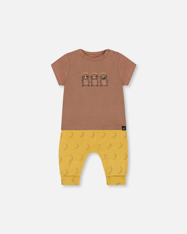 Printed Organic Cotton Top And Pant Set Yellow Bananas And Brown - G30C13_072