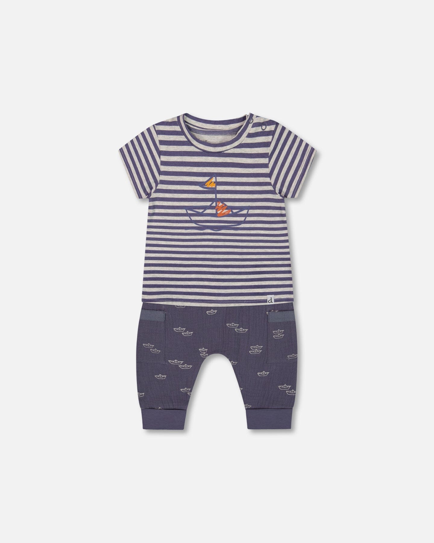Organic Cotton Top And Muslin Pant Set Striped Navy - G30D10_066
