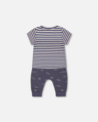Organic Cotton Top And Muslin Pant Set Striped Navy - G30D10_066