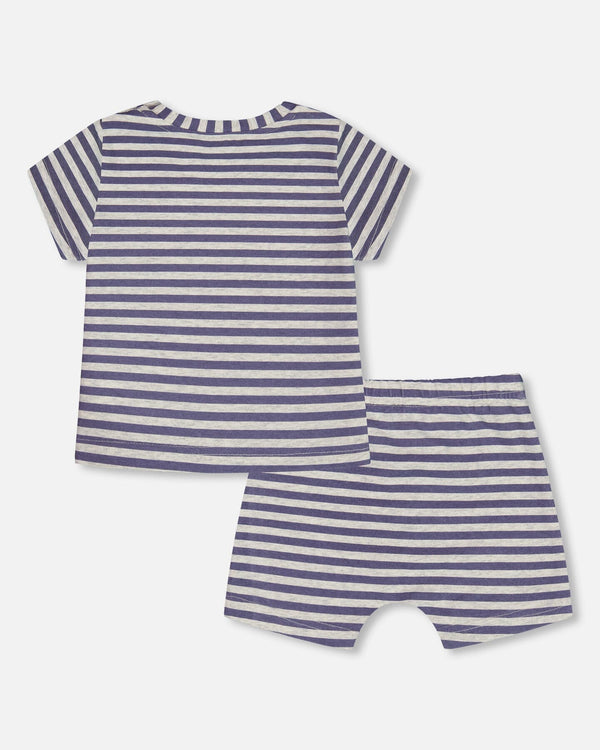 Organic Cotton Short Sleeve Top And Short Set Striped Navy - G30D12_066