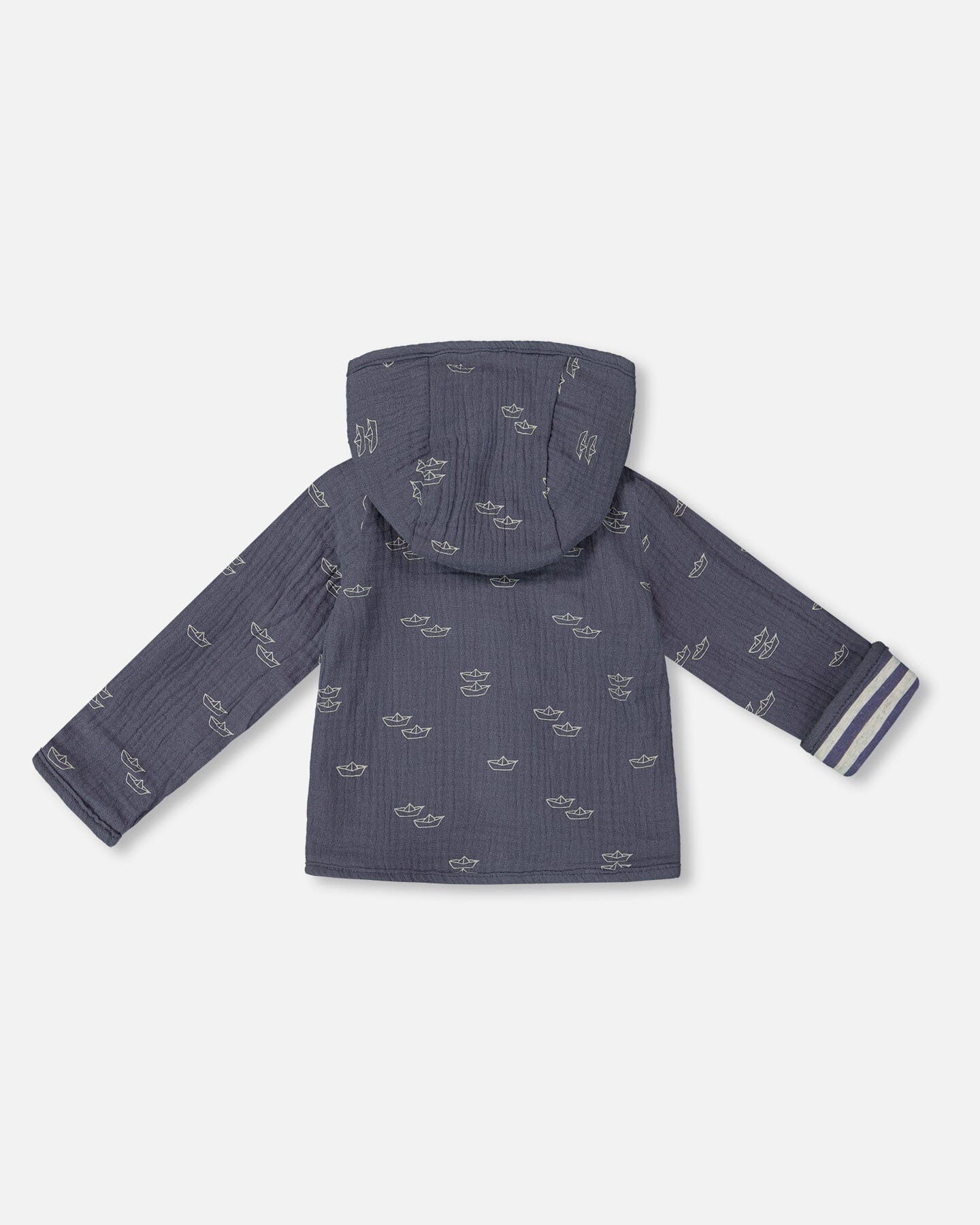 Reversible Organic Cotton Hooded Jacket Navy Striped Blue - G30D30_000
