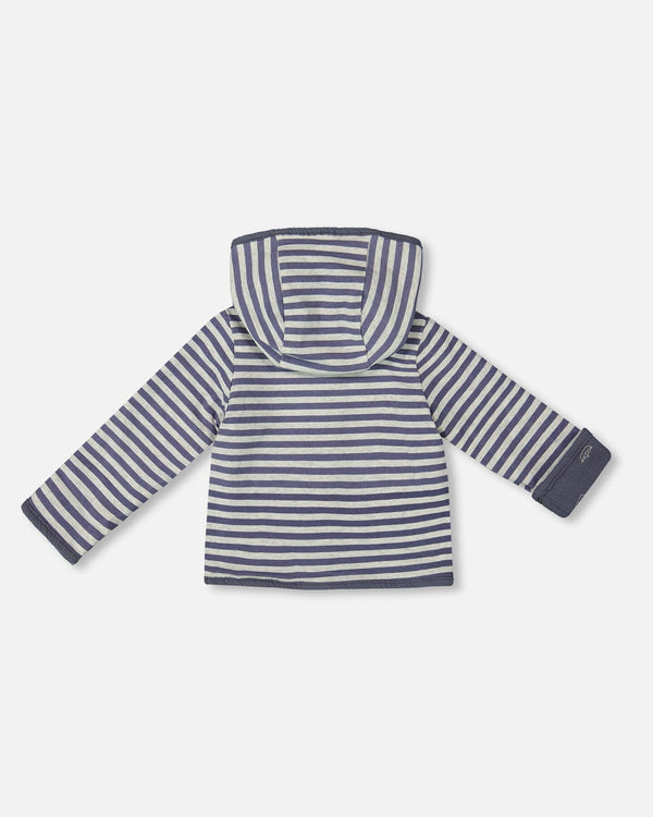 Reversible Organic Cotton Hooded Jacket Navy Striped Blue - G30D30_000