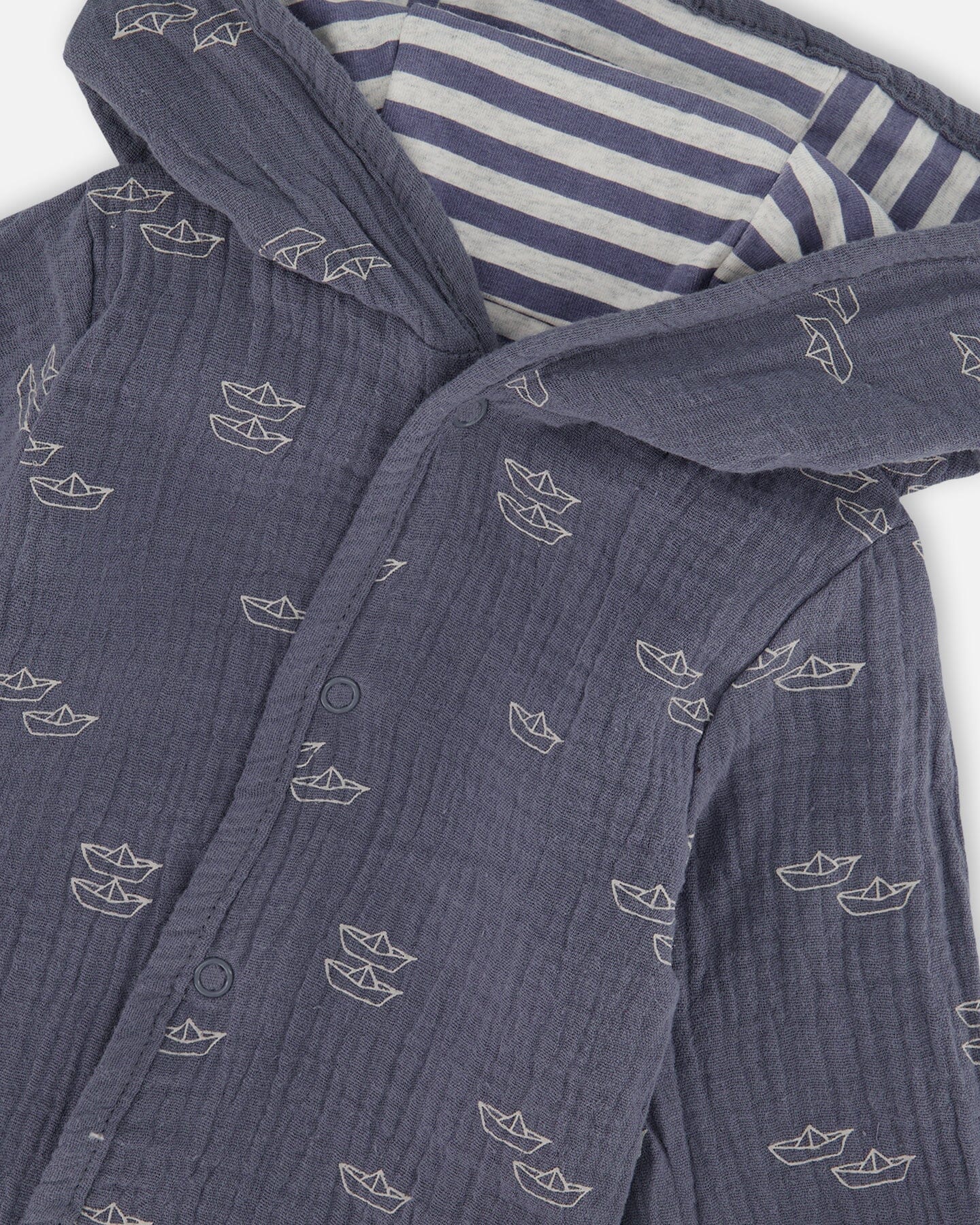 Reversible Organic Cotton Hooded Jacket Navy Striped Blue - G30D30_000