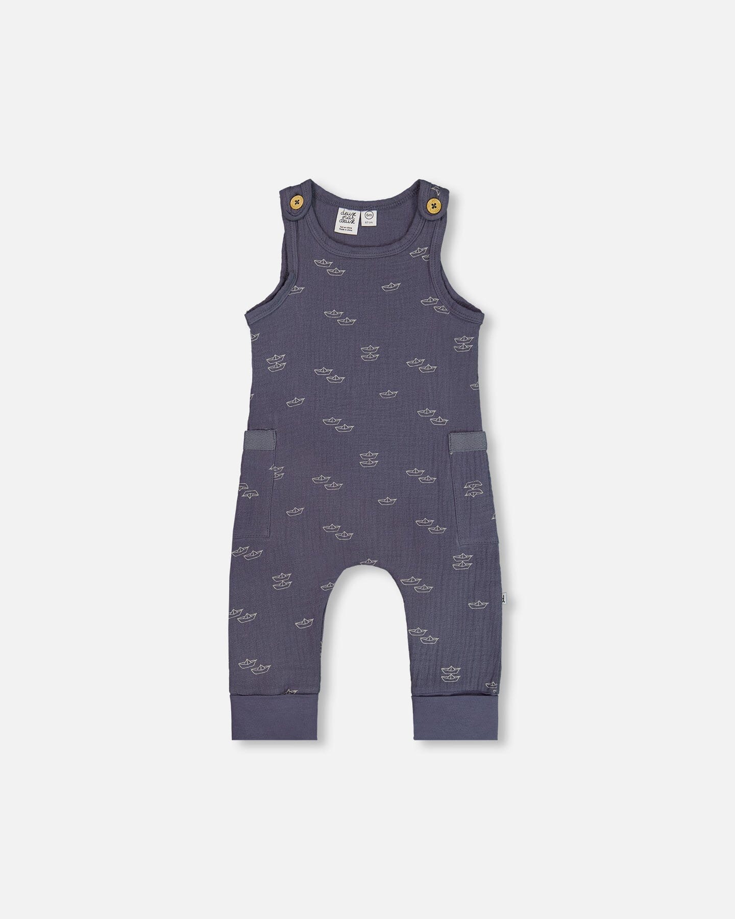 Printed Muslin One-Piece Jumpsuit Navy Blue Paper Boats - G30D41_065