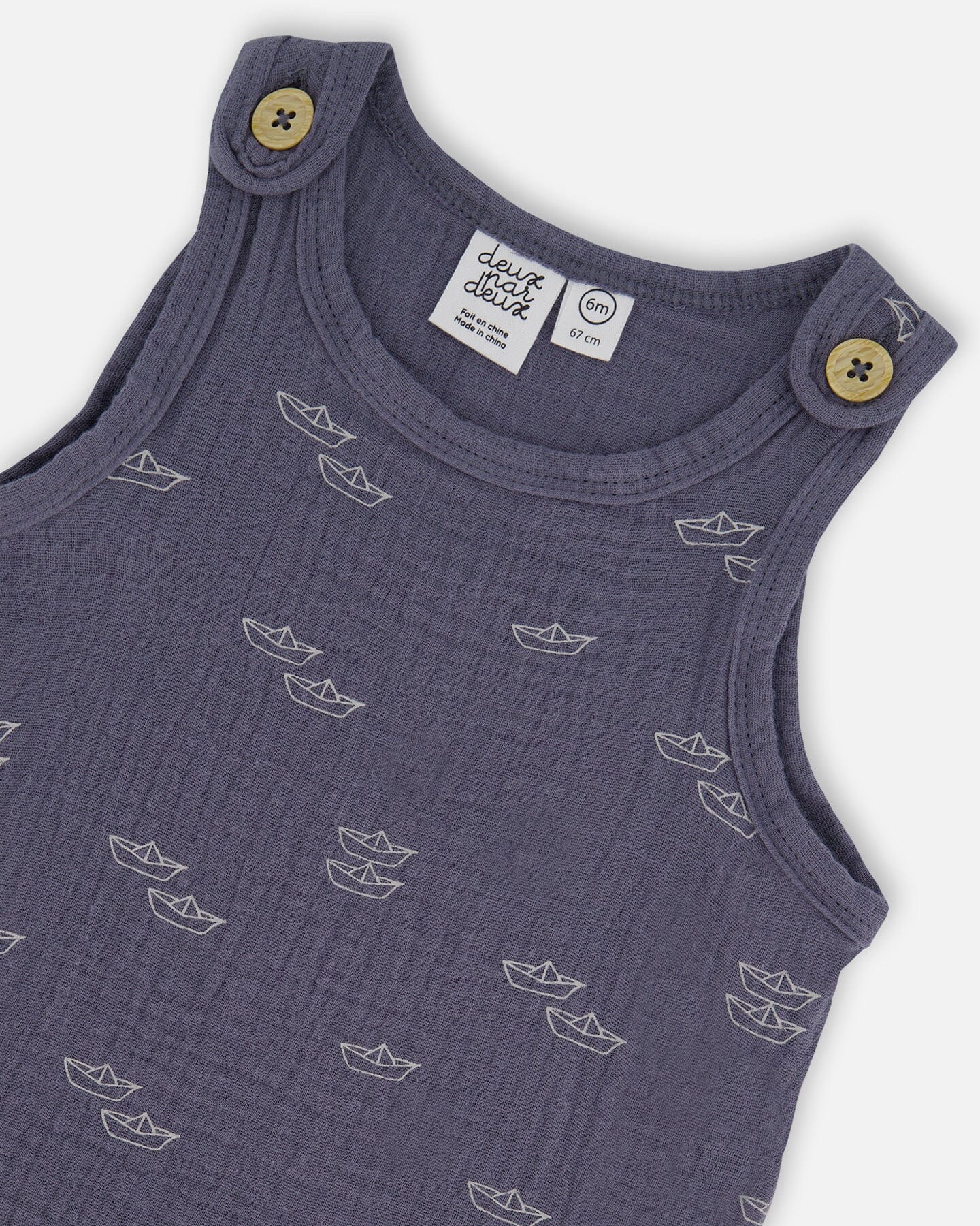Printed Muslin One-Piece Jumpsuit Navy Blue Paper Boats - G30D41_065