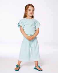 Flat Back Rib Tee With Embroidery And Frills Pale Teal - G30F72_410