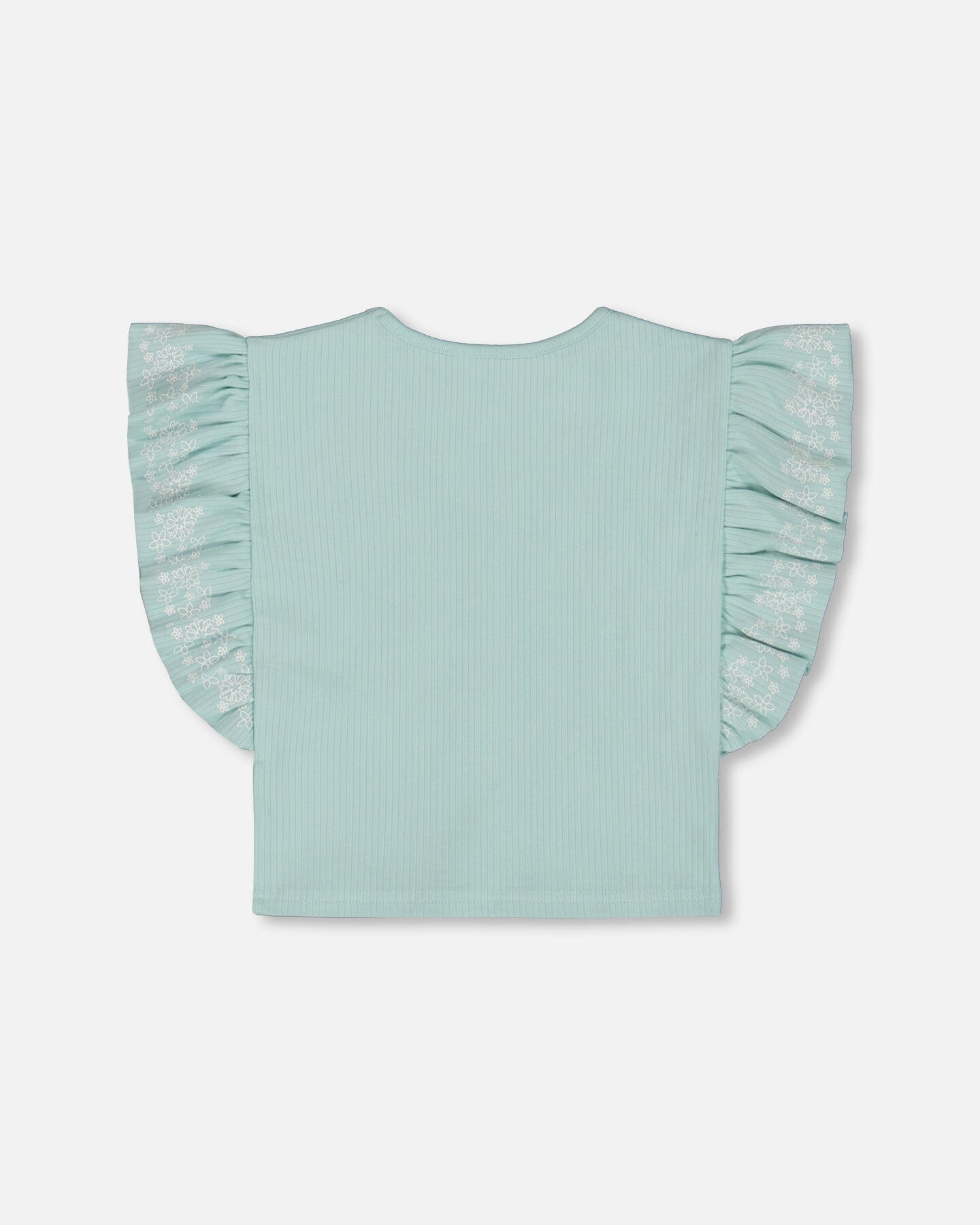 Flat Back Rib Tee With Embroidery And Frills Pale Teal - G30F72_410