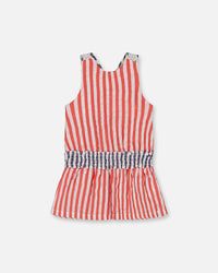 Sleeveless Seersucker Tunic Red, White, And Black - G30G76_829