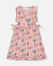 Printed Organic Cotton Dress With Cut Outs Palm Trees, Pink Flamingo, And Turquoise - G30H86_039