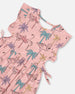 Printed Organic Cotton Dress With Cut Outs Palm Trees, Pink Flamingo, And Turquoise - G30H86_039