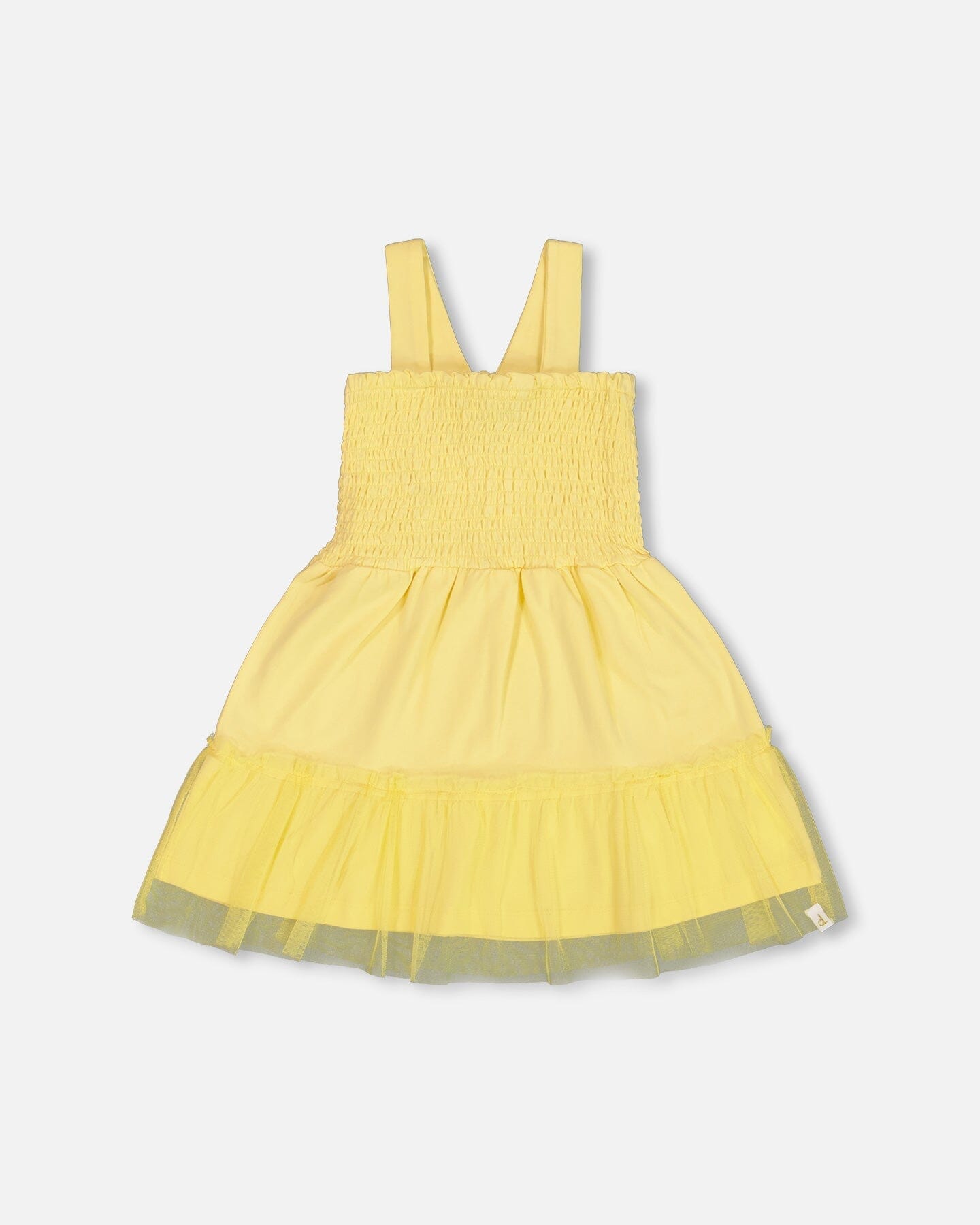 Smocked Organic Cotton Dress With Mesh Frill Yellow - G30H87_222