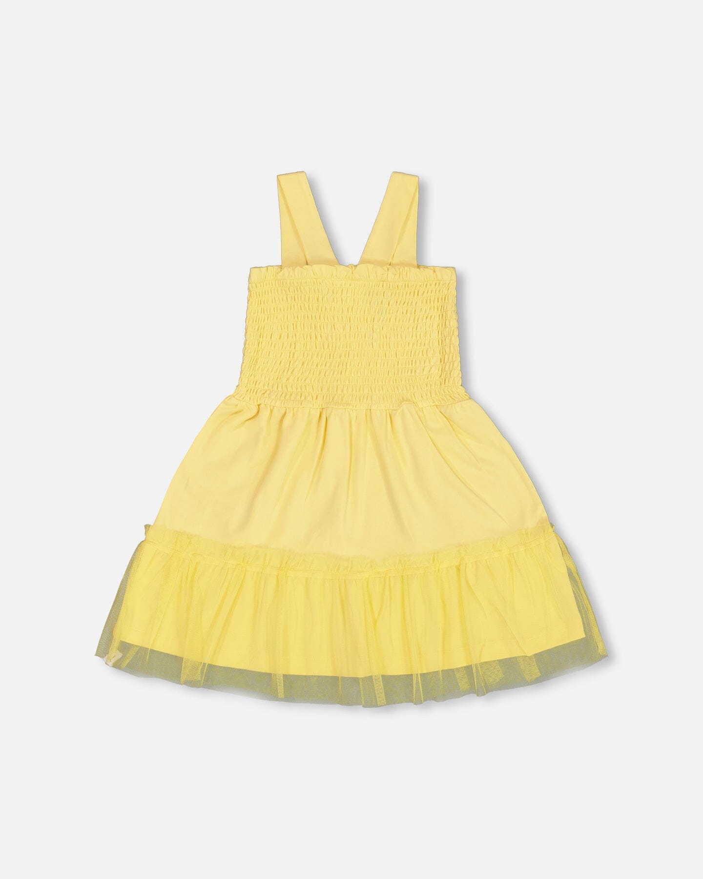 Smocked Organic Cotton Dress With Mesh Frill Yellow - G30H87_222