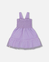 Smocked Organic Cotton Dress With Mesh Frill Lilac - G30H87_564