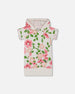 Printed French Terry Hooded Dress Pink Flowers On White Background - G30J91_093