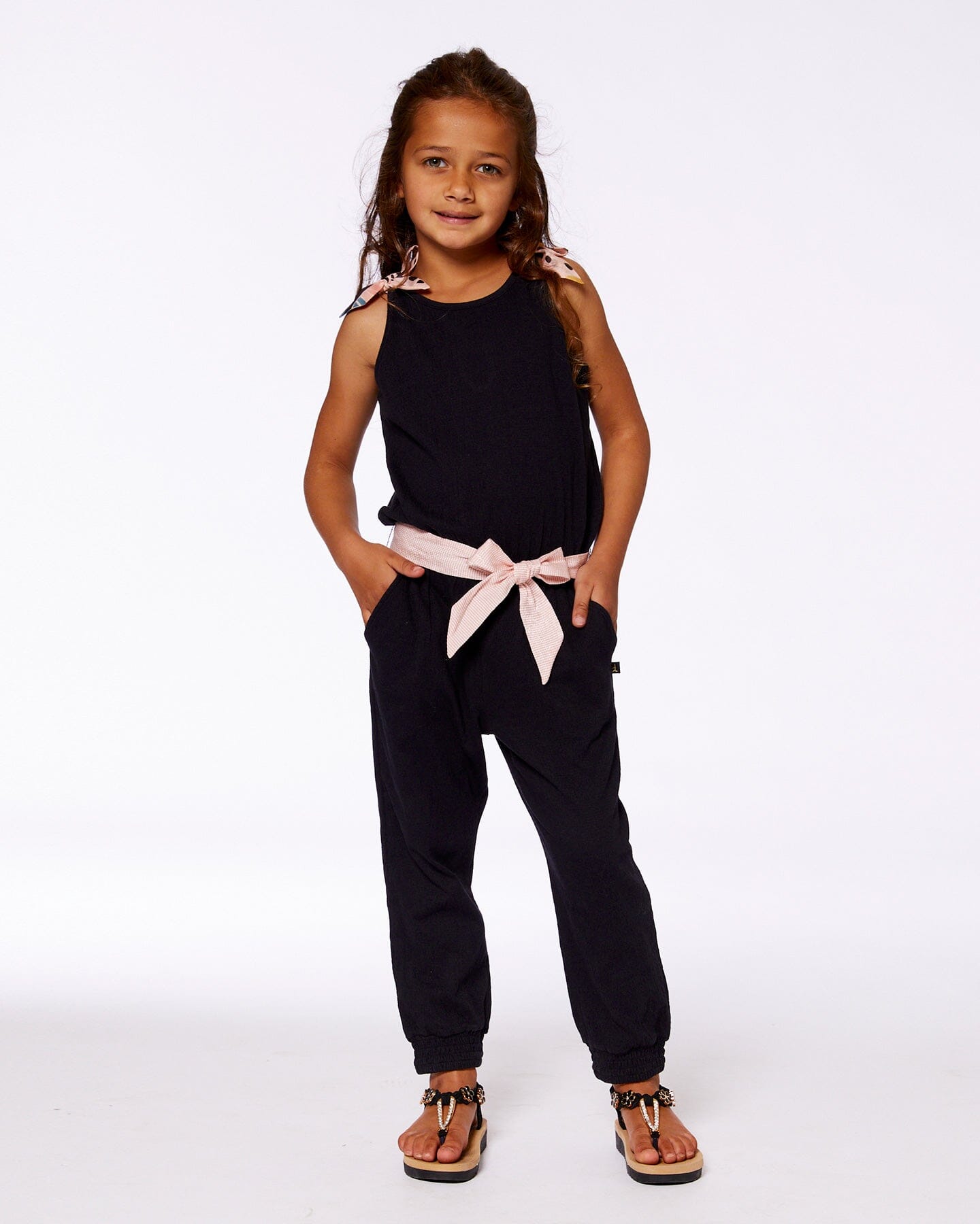 Crinkle Jumpsuit Black And Sparkling Pink - G30L40_999