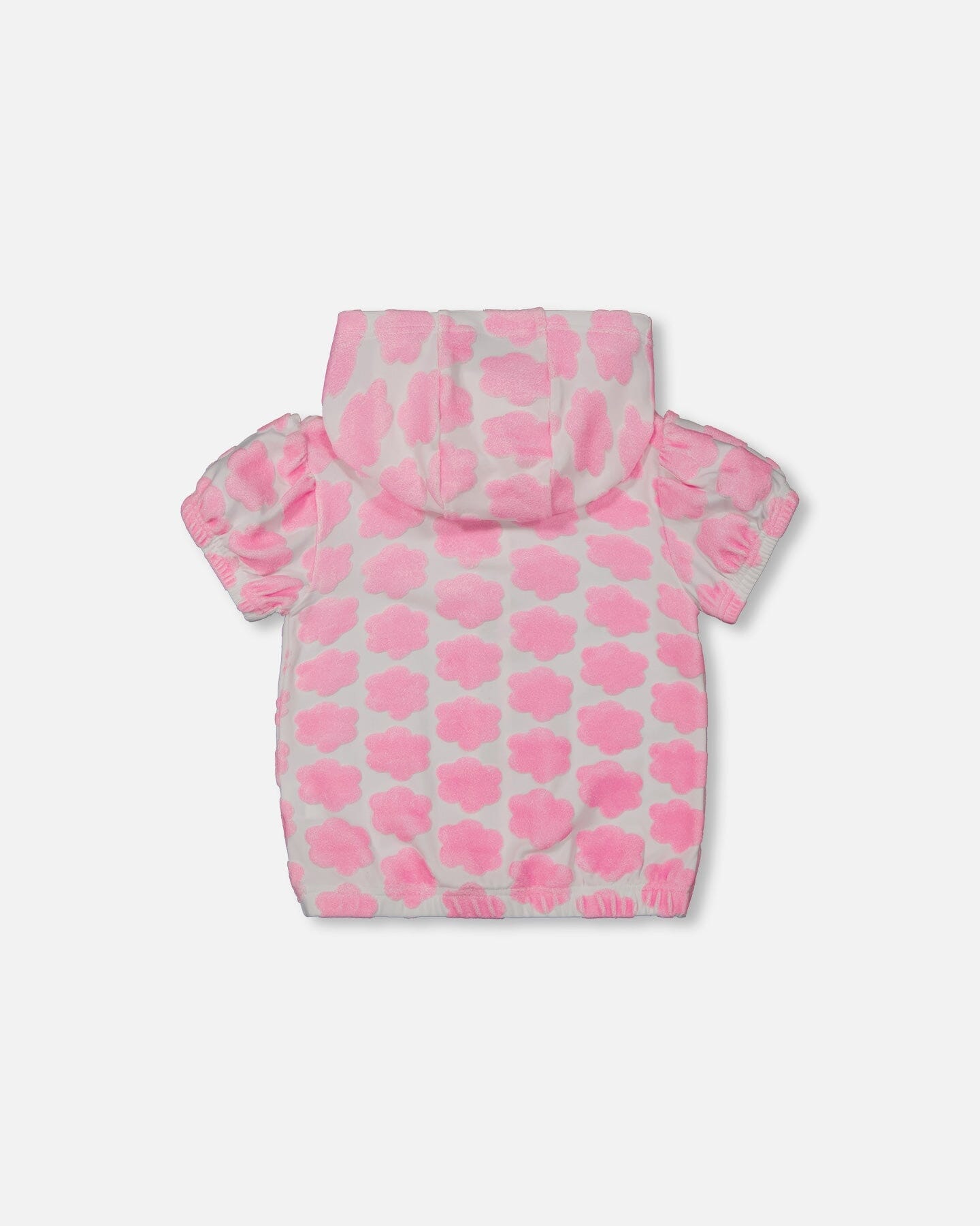Printed Terry Short Sleeve Hoodie Cardigan Vibrant Pink And White - G30MG30_624