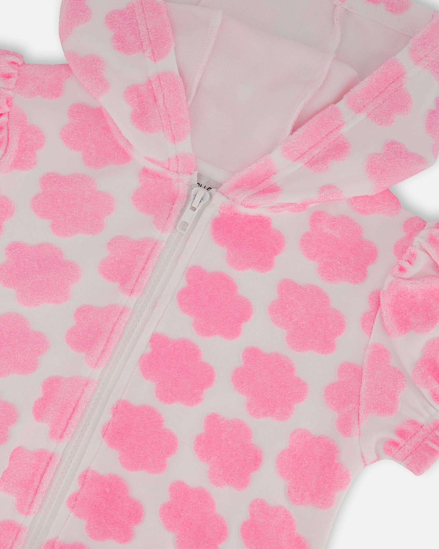 Printed Terry Short Sleeve Hoodie Cardigan Vibrant Pink And White - G30MG30_624