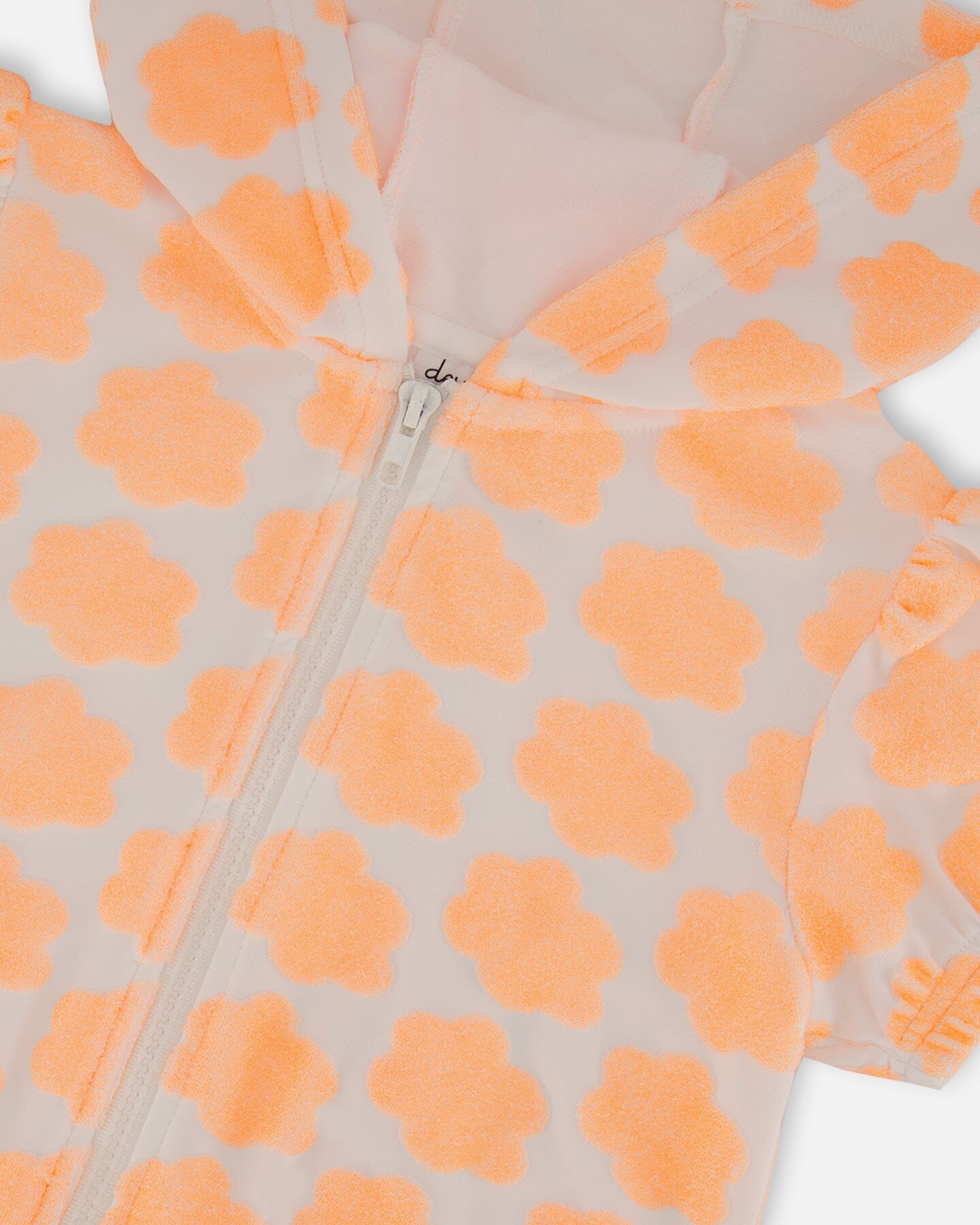 Printed Terry Short Sleeve Hoodie Cardigan Vibrant Orange And White - G30MG30_807