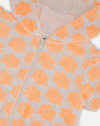Printed Terry Short Sleeve Hoodie Cardigan Vibrant Orange And White - G30MG30_807