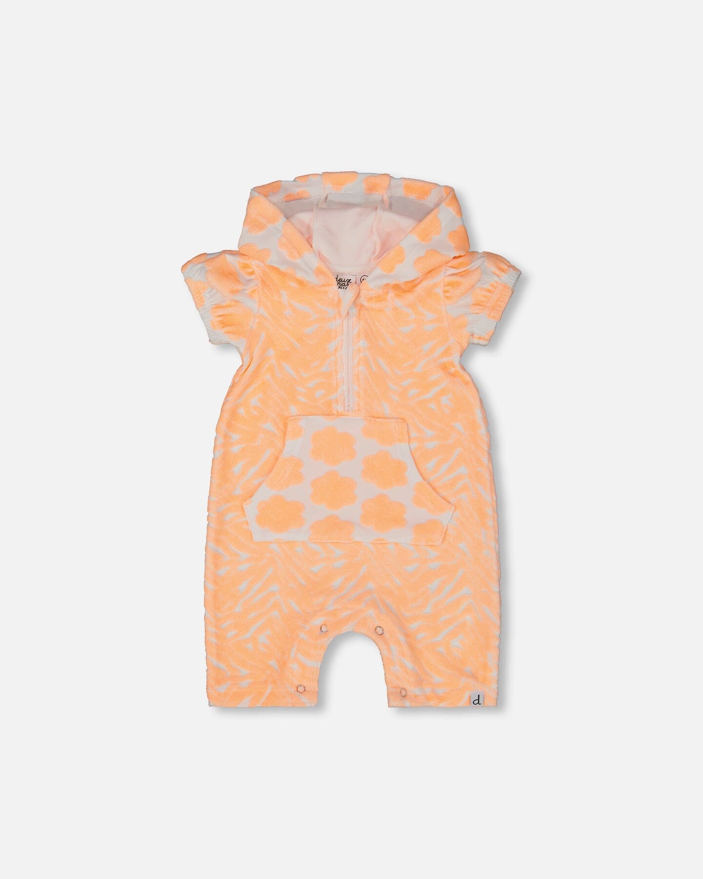 Printed Terry Romper With Hood Vibrant Orange And White - G30MG40_807