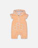 Printed Terry Romper With Hood Vibrant Orange And White - G30MG40_807